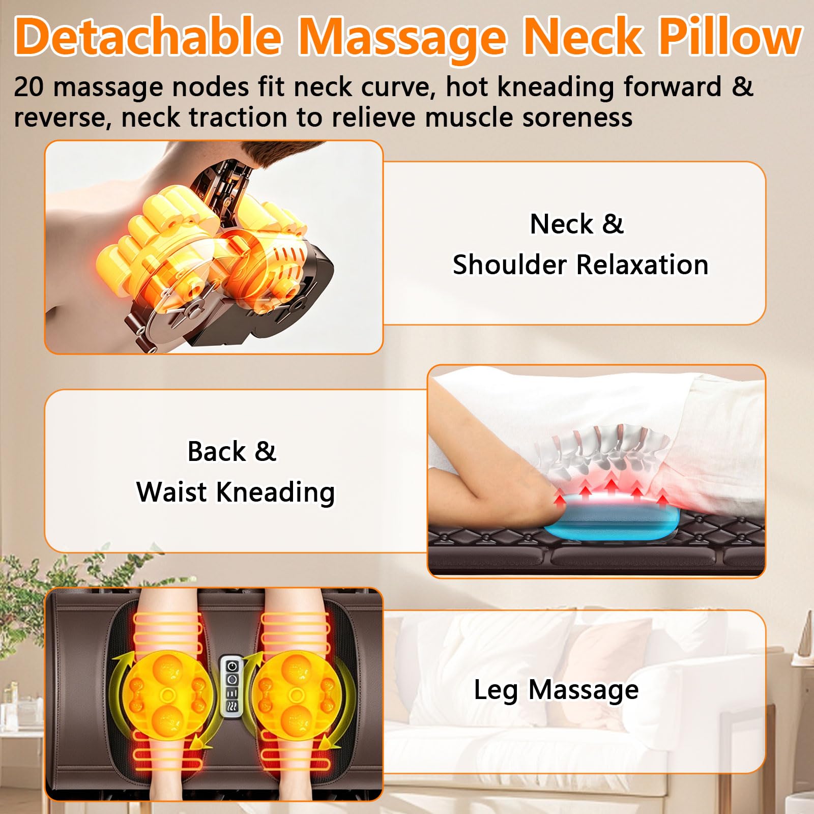 Esterilla de masaje de cuerpo completo con función de calor, cojín de asiento de masaje con 10 motores de vibración, masaje de pies, masaje de cuello y espalda, esterilla eléctrica de masaje