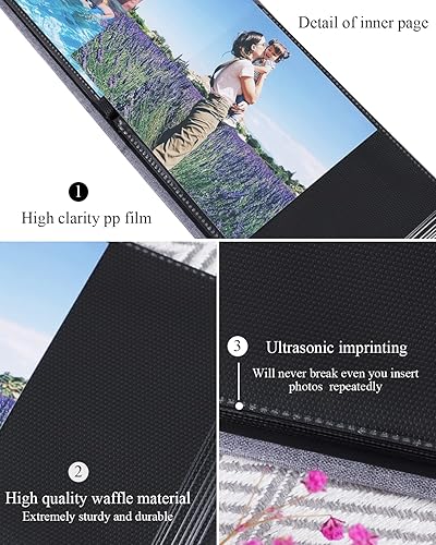 Miniatura 5 de Álbum de fotos pequeño de 4 x 6 pulgadas, paquete de 2 unidades con capacidad para 56 imágenes, cubierta de lino con ventana frontal, bolsillo