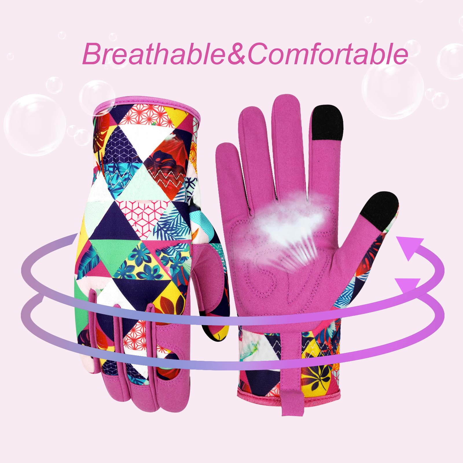 Gartenhandschuhe aus Leder für Damen, dornensicher, Touchscreen-Design, robuste Arbeitshandschuhe zum Pflanzen, Graben, Beschneiden, Farbe T