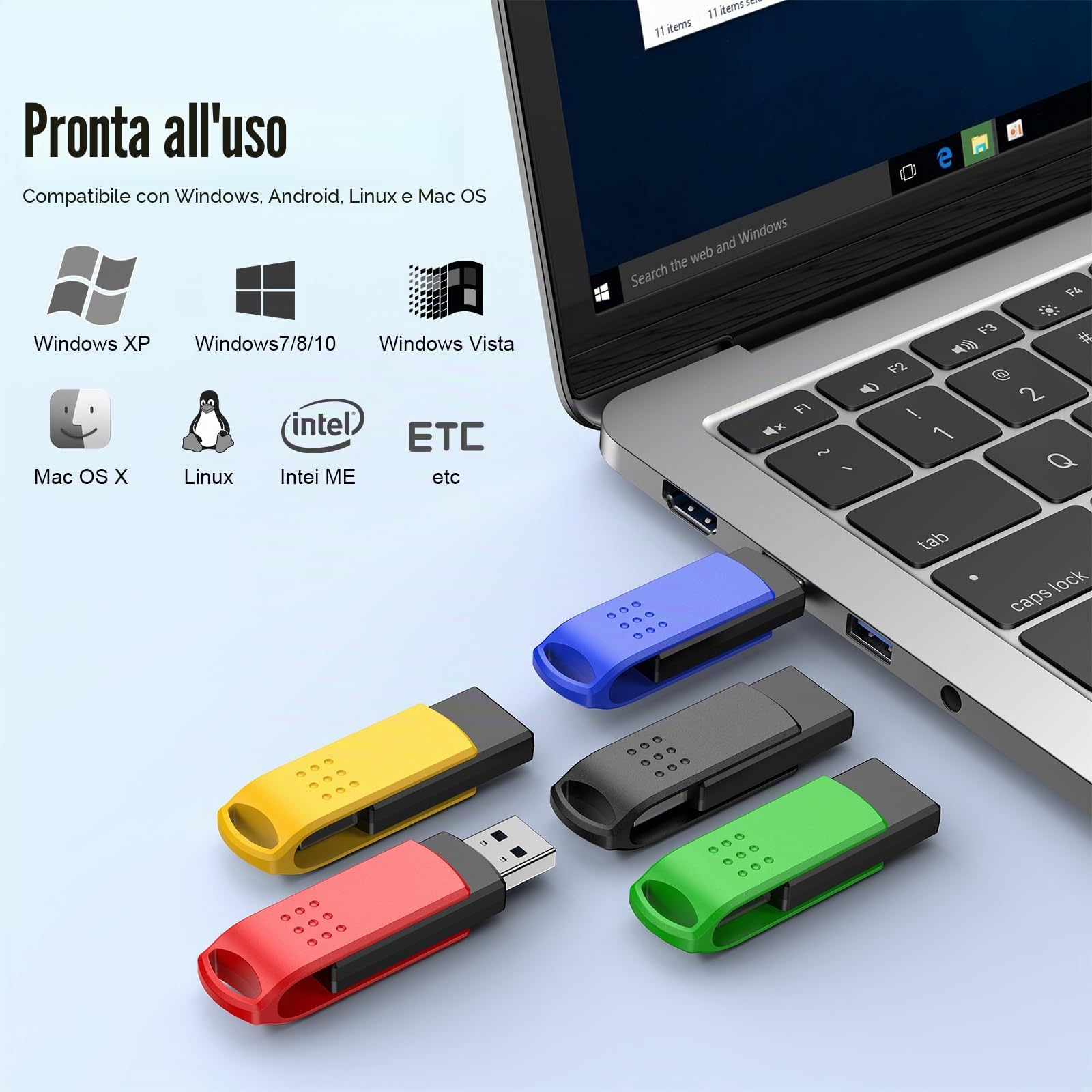 KOOTION Chiavetta USB 64 GB USB 3.0 5 Pezzi Pennetta USB 64GB Piccolo e Leggero Pen Drive 5 Pack Chiavetta 64GB 3.0 Nero Set Penne 64GB Con indicatore LED Para Ordenador/TV/Coche/Player, ect