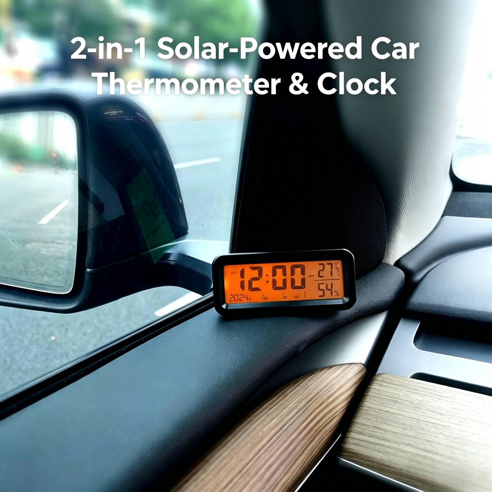 Orologio Cruscotto per Auto con Monitor di umidità della Temperatura, Orologio Digitale in Retroilluminazione Automatica per Auto, Orologio per Display LCD Alimentato USB C con