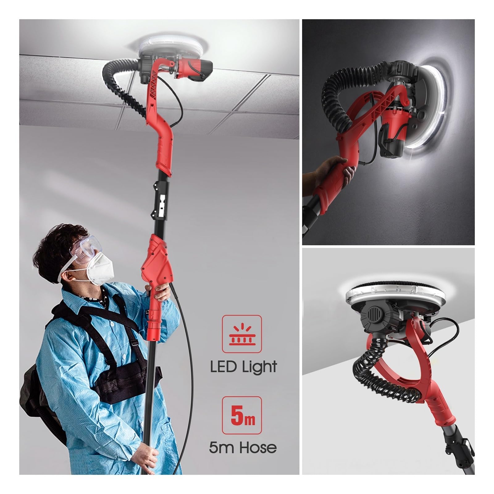 Levigatrice elettrica, Levigatrice for muro a secco elettrica da 180 mm Lucidatrice for a palo 710W for a for parete a luce di striscia a LED for uso domestico con scatola for la polvere