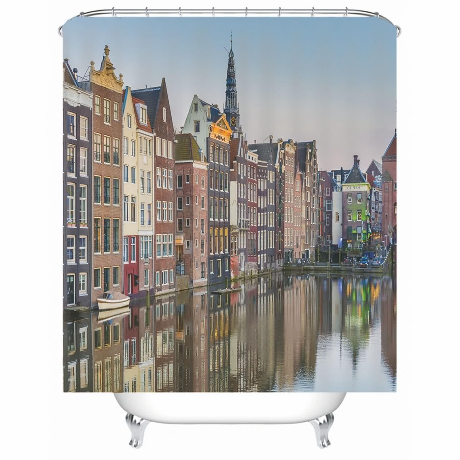 Rideau de douche multicolore en polyester motif lac 180x180cm