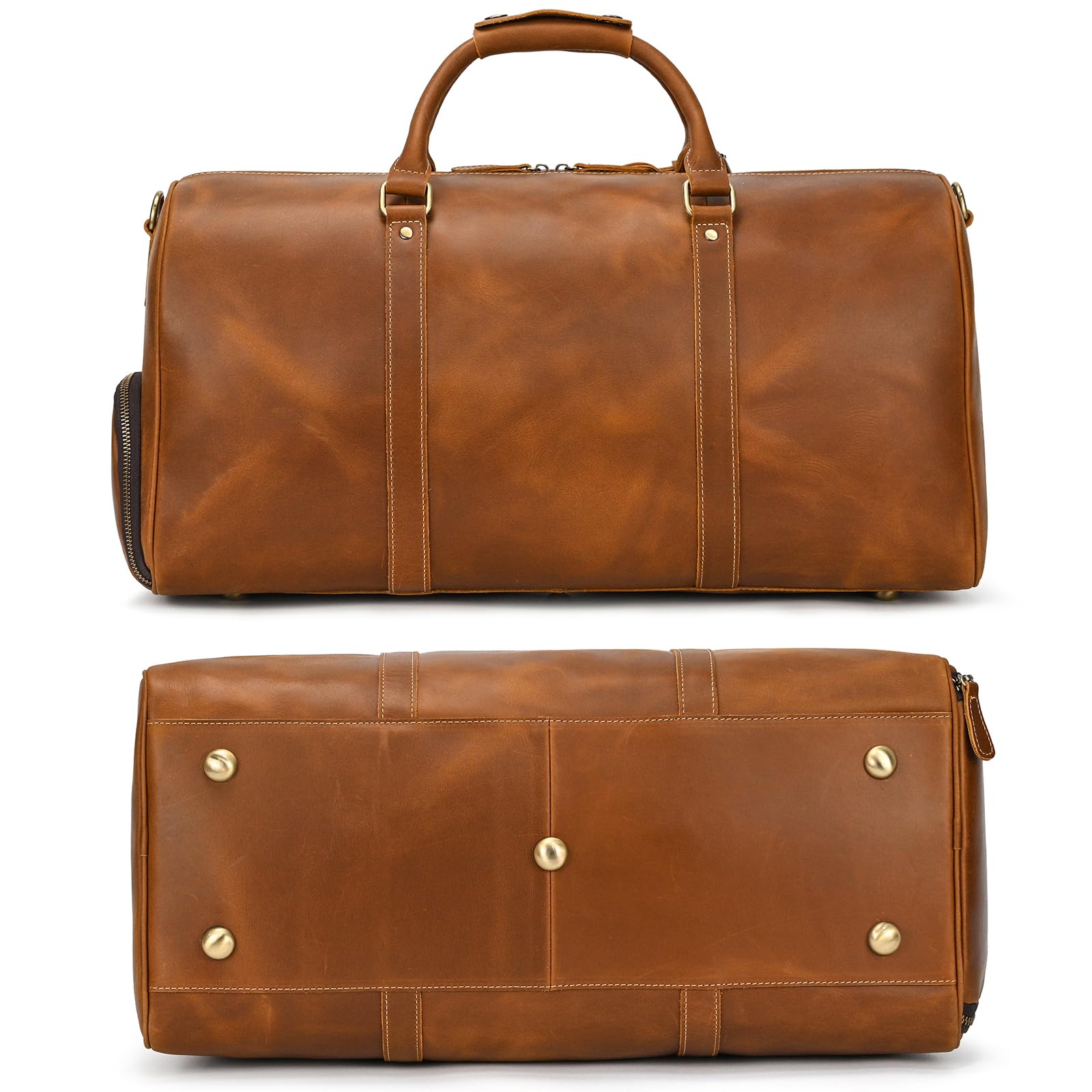 Grande Borsa da Viaggio in Pelle con Scomparto Scarpe Borsone Sportiva Tracolla Rimovbile Regolabile Manico Rinforzato per Viaggio Lavoro Palestra, marrone chiaro