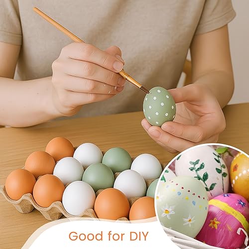 Miniatura 5 de POPLAY 15 huevos falsos de madera, huevos de gallina de madera, huevos sintéticos, pintura de huevos de Pascua para manualidades, gallinas, huevos,