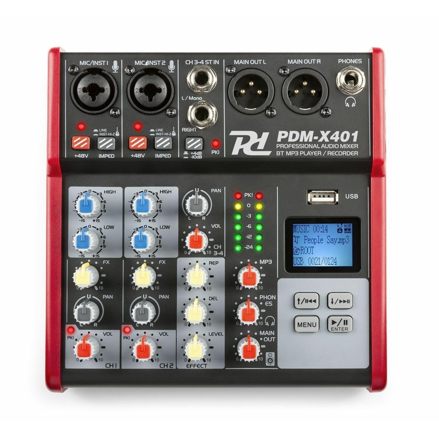 Mengpaneel - Power Dynamics PDM-X401 - 4 kanaals mixer met Bluetooth en mp3 speler - Fantoomvoeding - Echo processor - Ideaal voor zang, podcast, etc. (172.650)