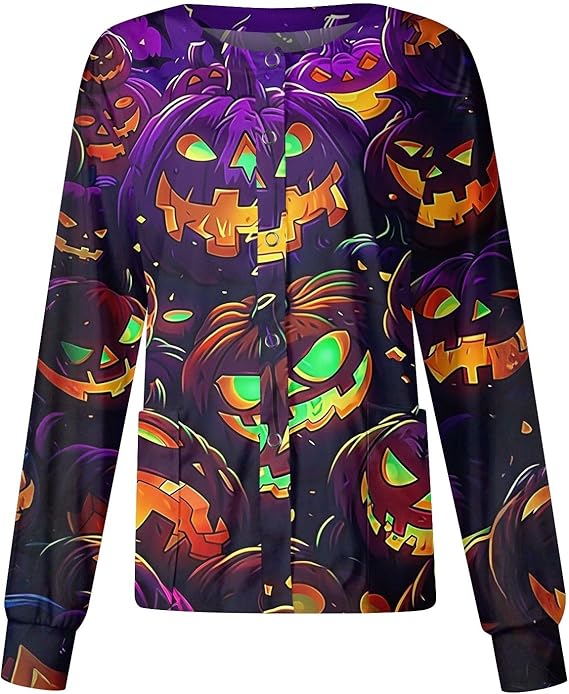 Printed Scrub Jackets for Woman Print Long Sleeve Plus Size Womens Scrubs for Women Nursing Jacket with Pockets