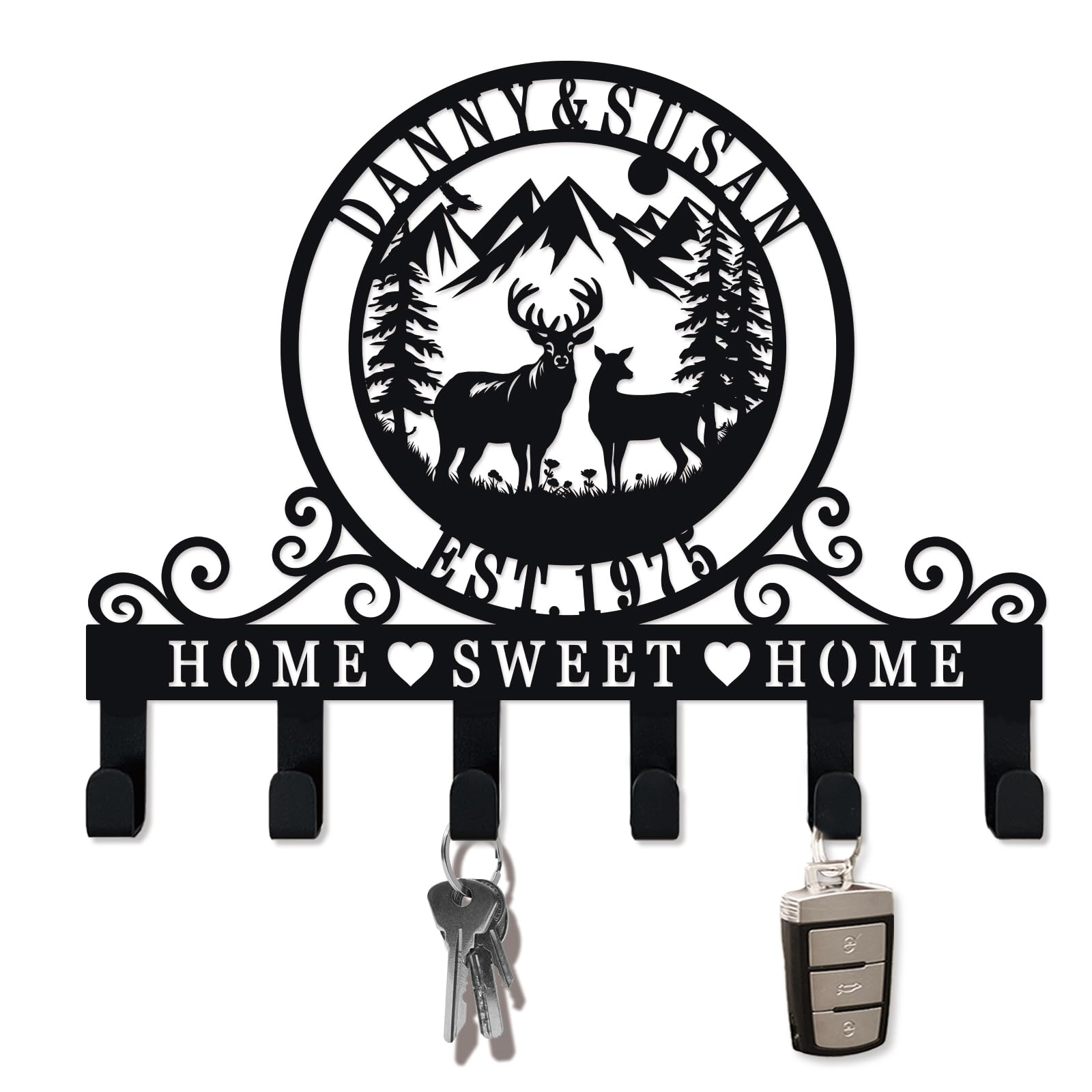 SIFZYJGN Personalized Anniversary Wedding Gift, Custom Metal Key Holder Wall Mount, Coat Rack Wall Mount, Key Hooks,Coat Hanger for Entryway, Bathroom, Hallway, Kitchen, Living Room