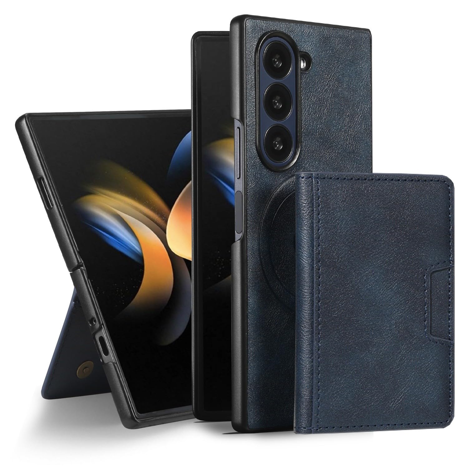 Generic Custodia compatibile con Samsung Galaxy Z Fold 6 (colore: blu) portafoglio in pelle rimovibile porta carte flip back case