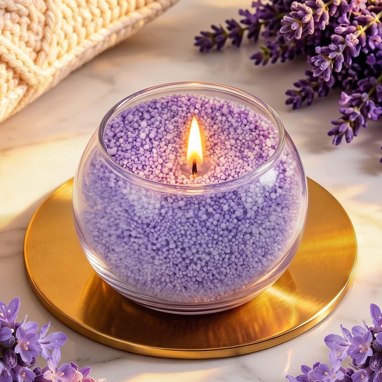 LFENYIGI Pearled Candle 18oz, DIY Pearled Candle Sand with Wicks, Sand Candle with Plant-Based Granulated Wax, 30 Cotton Wicks & 1Spoon, Reusable Wax for Candle Making Decorative Candles (Purple)