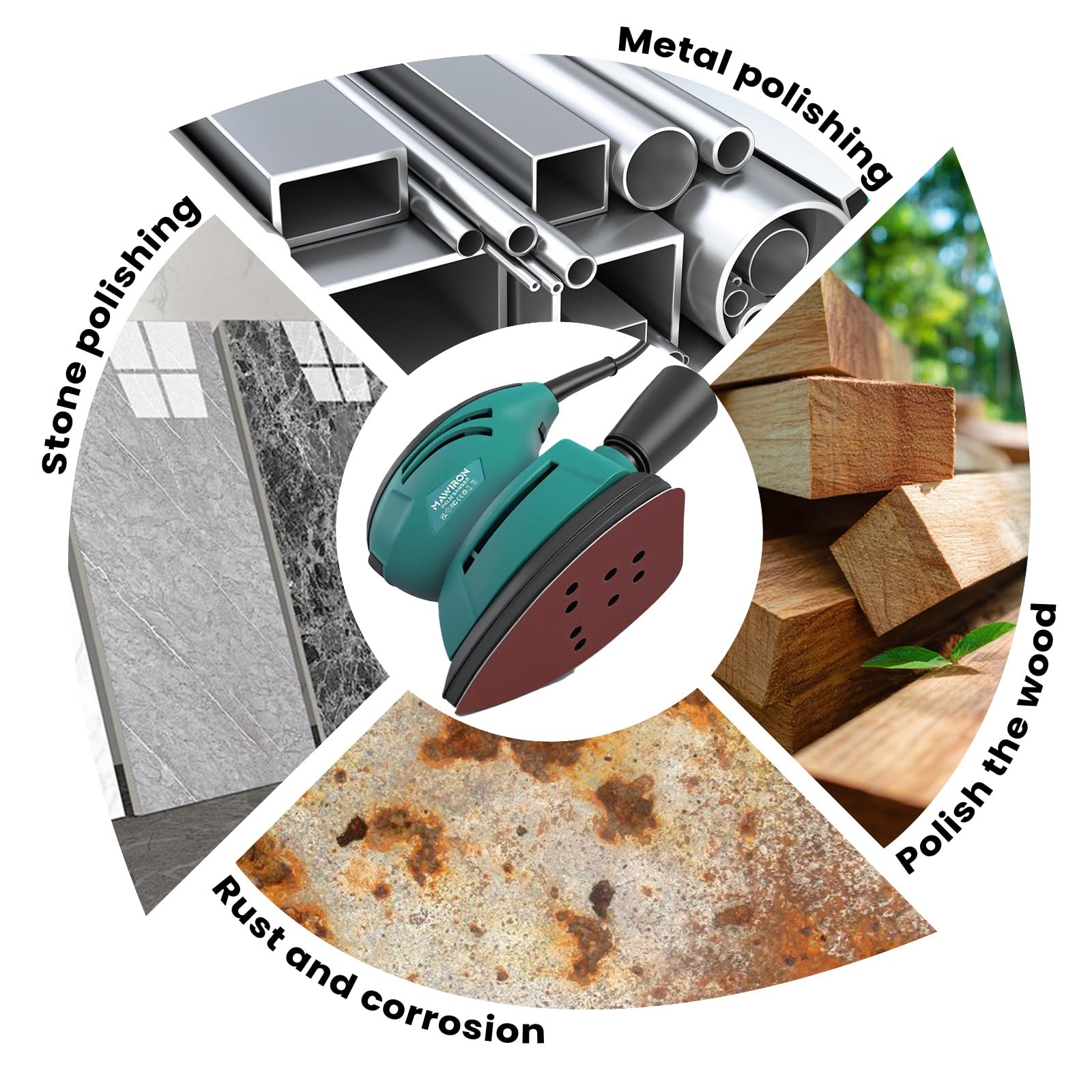 Ponceuse multi-ponceuse Delta 220 W avec 6 feuilles abrasives (grain 80/120/240), 14000 tr/min, système Velcrofix, sac d'aspirateur, ponceuse pour coins et bords, métal et bois