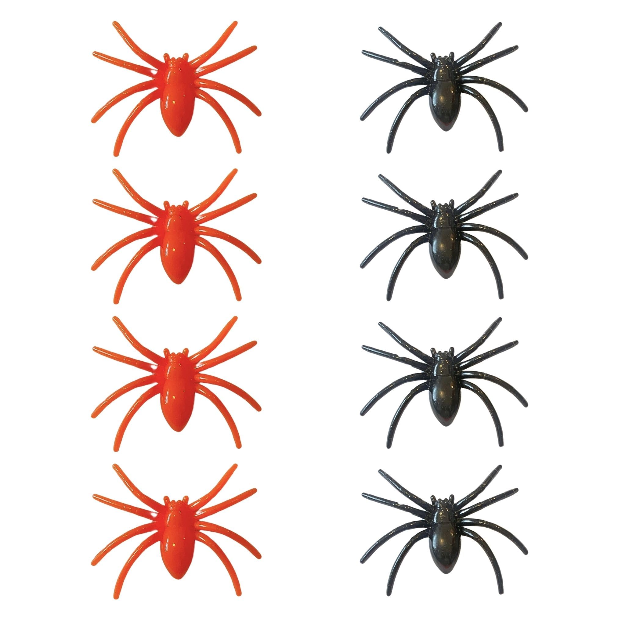Akh Black & Orange Akh® Halloween Spiders | 8 Pack | Realistic Spider Decorations For Halloween | Creepy Crawly Spooky Spiders For Indoor & Outdoor Halloween Party Decor | Large Fake Spider Props 6.5Cm X 6.5Cm