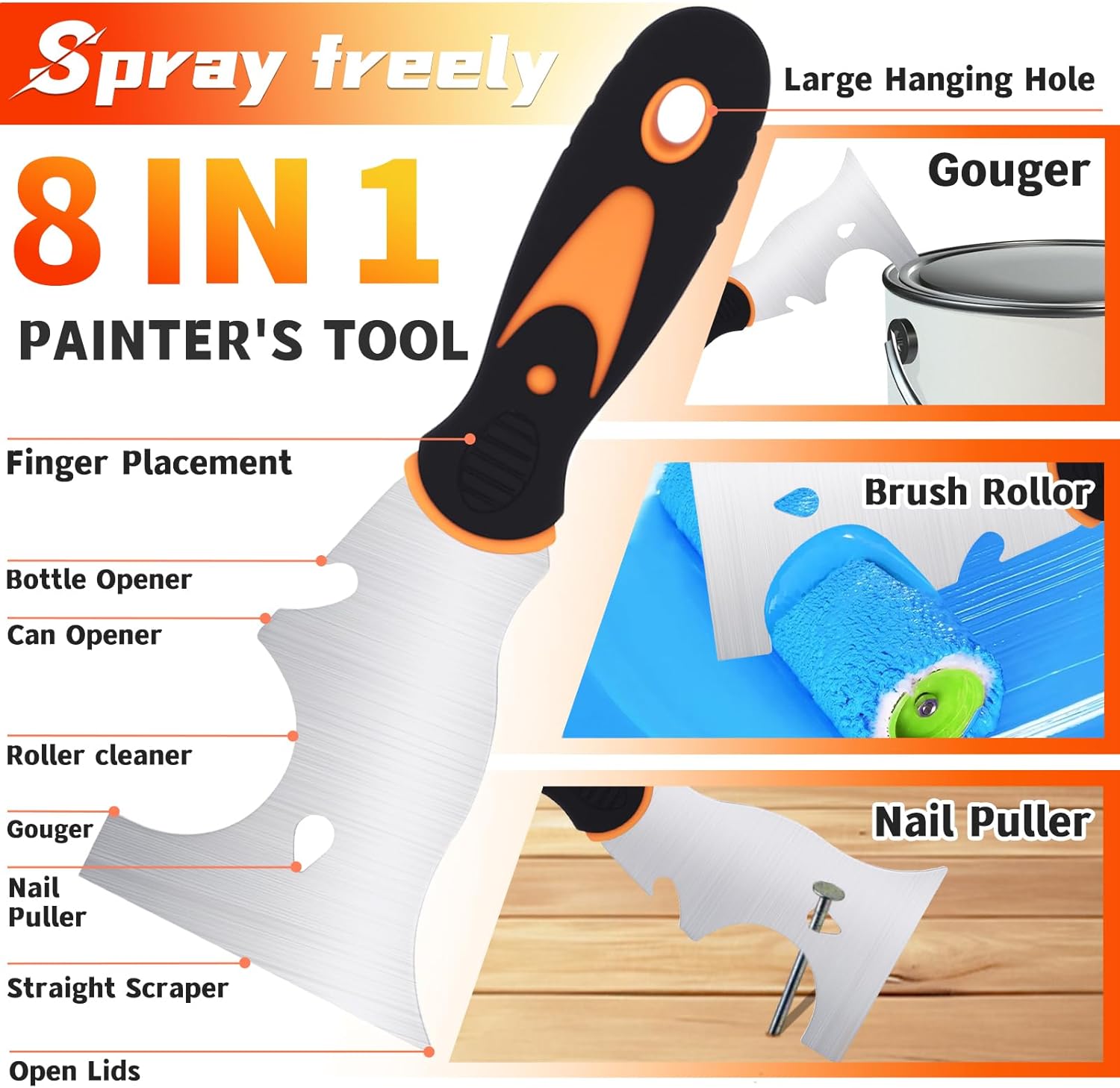 Drywall Knives Set, Paint Spatula with Bag and Plastic Handle, Rustproof Putty Spatula, Stainless Steel Putty Knife for Scraping Wallpaper and Drywall (8Pcs)