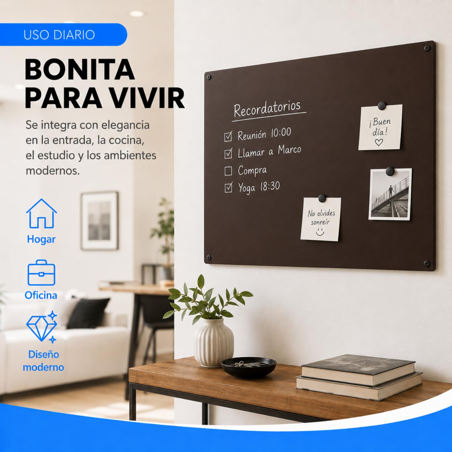 INOXLM Pizarra magnética de pared borrable de acero, marrón 60 x 44 cm, pizarra para imanes ideal para casa y oficina, rotulador blanco incluido - Made in Italy