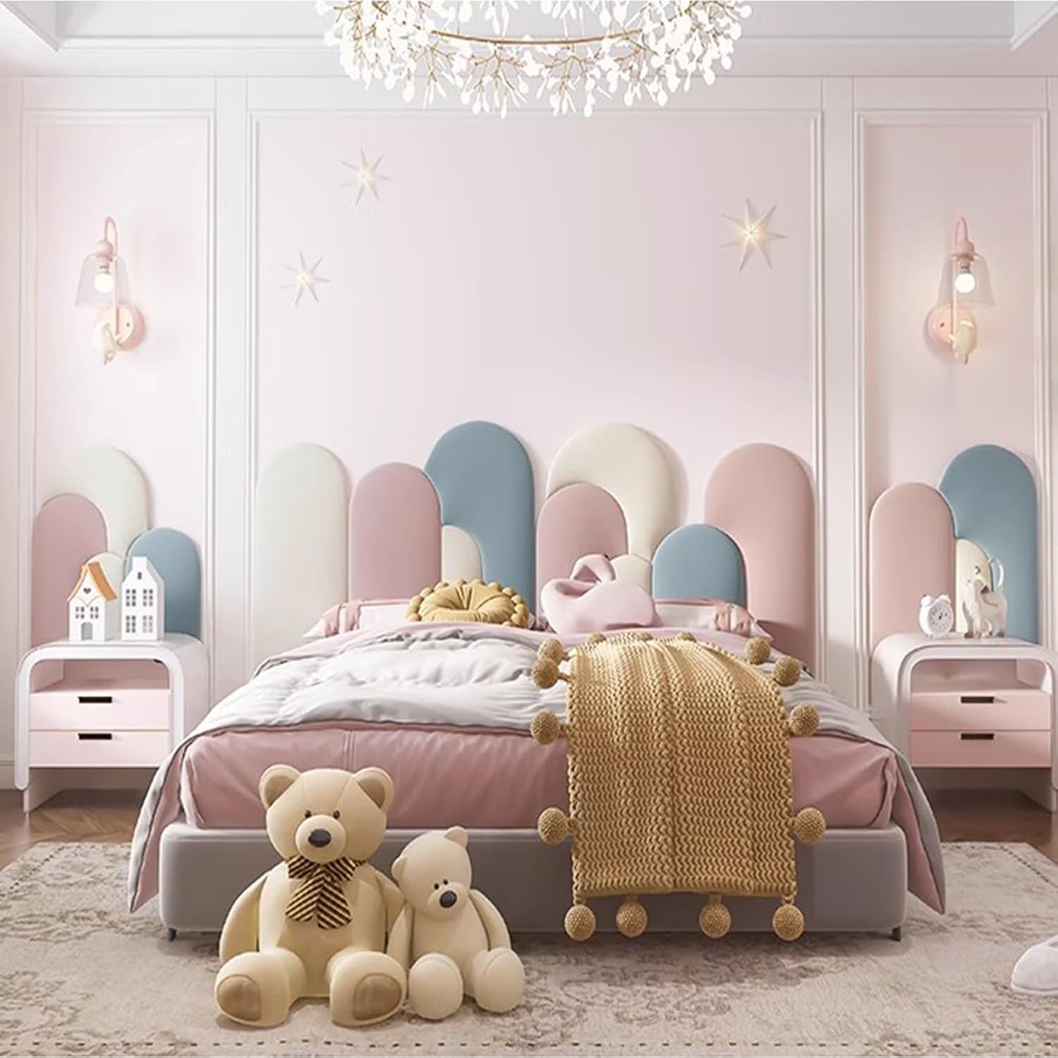 Upholstered Headboard Anti-Collision Soft Wall Padding Peel and Stick Headboard for Queen Size Wall Decor 3D Shockproof Wall Stickers(Size:120x56cm)