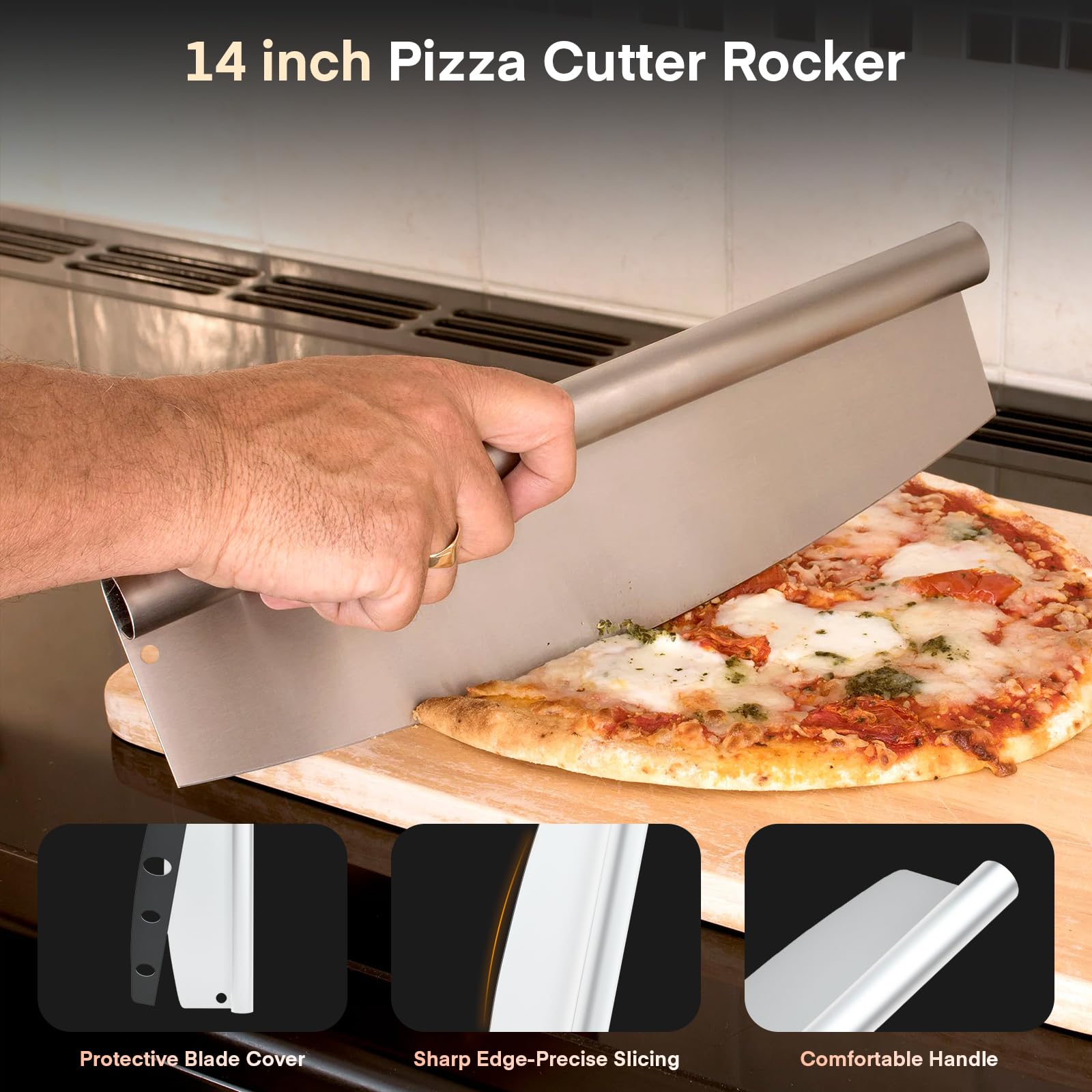 Yofuly - Juego de pala de pizza de metal de 12 pulgadas con cortador de balancín, pala perforada de aluminio para horno, cepillo de limpieza de piedra de pizza con mango largo, 4 espátulas de pizza al