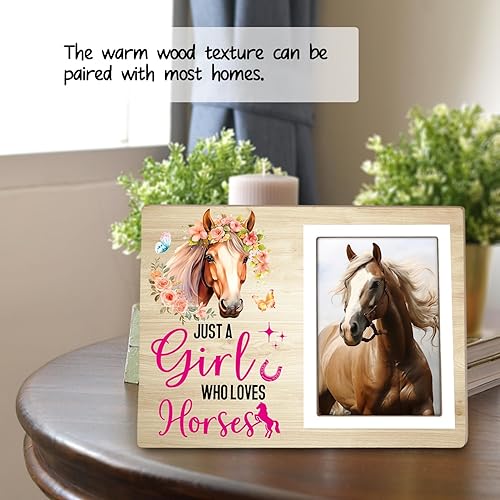 Miniatura 4 de Marco de fotos de caballo, casa de campo rústico, regalos de flores para amantes de los caballos, marco de fotos con texto en inglés "Just a Girl