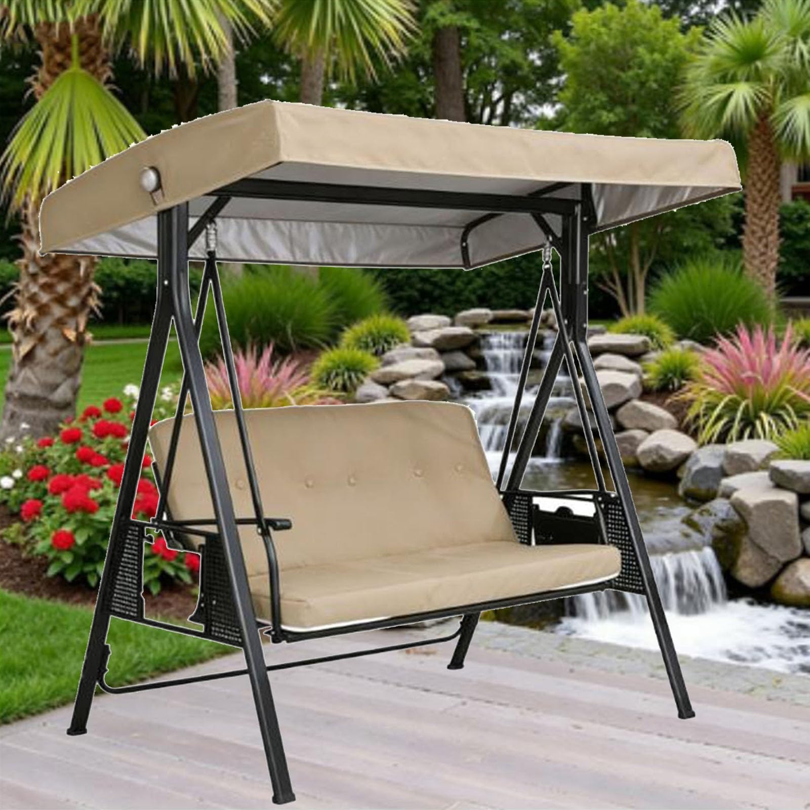 Tetto di Ricambio Universale per Dondolo, Telo Protettivo per Dondolo da Giardino anti-UV, Resistente allo Strappo, 2 e 3 Posti(3 seater:75 x 47in/191 x120cm)