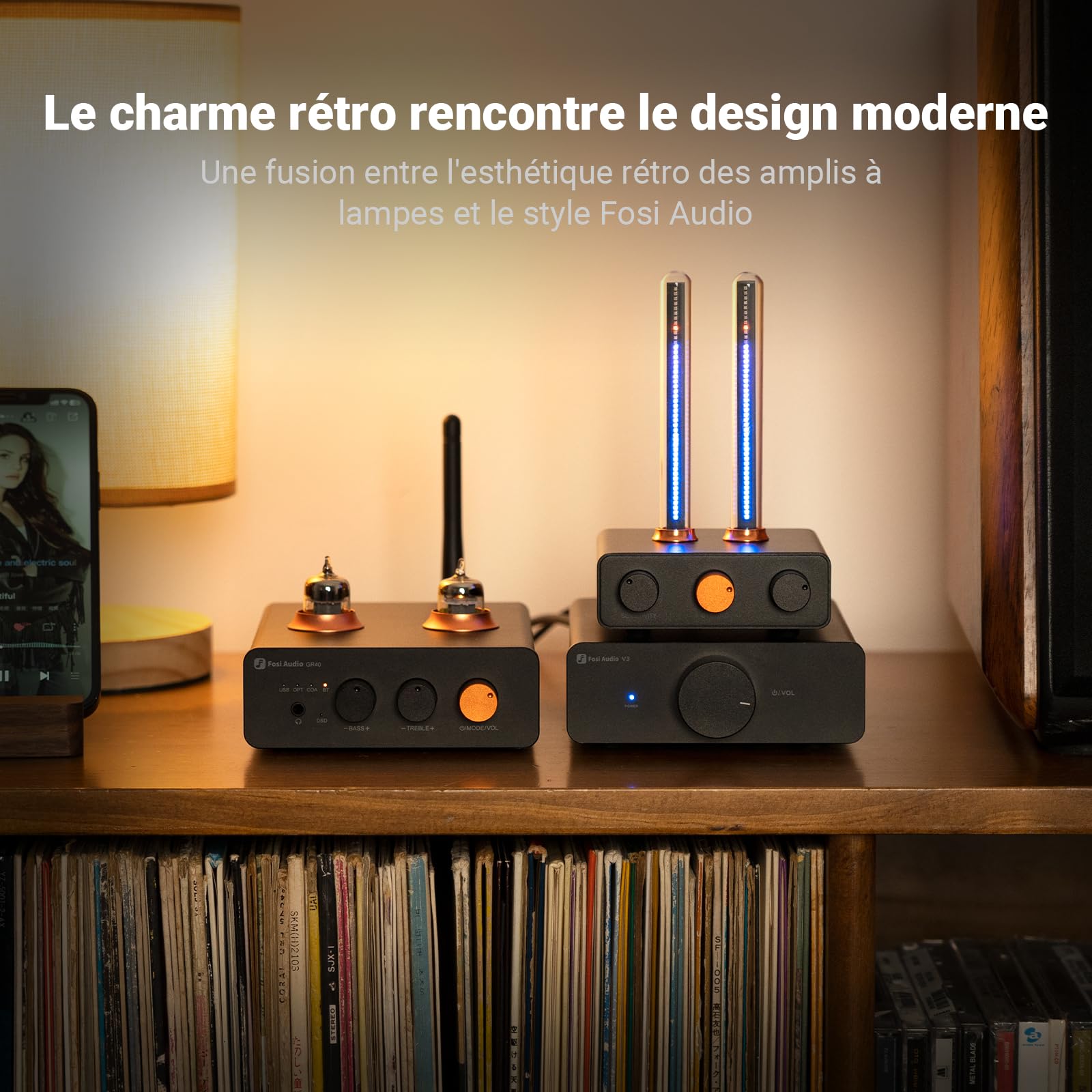 Fosi Audio Visualiseur de Musique, Analyseur de Spectre de Captation Sonore, éclairage d'ambiance RVB à Tube Vintage, Affichage du Volume du Microphone pour Système Stéréo Domestique et de Bureau