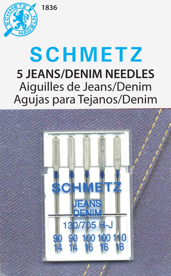 SCHMETZ Jean & Denim Sewing Machine Needles - Precision Needles for Heavy Fabric, Assorted Sizes, 5-Needle Cards, Pack of 1