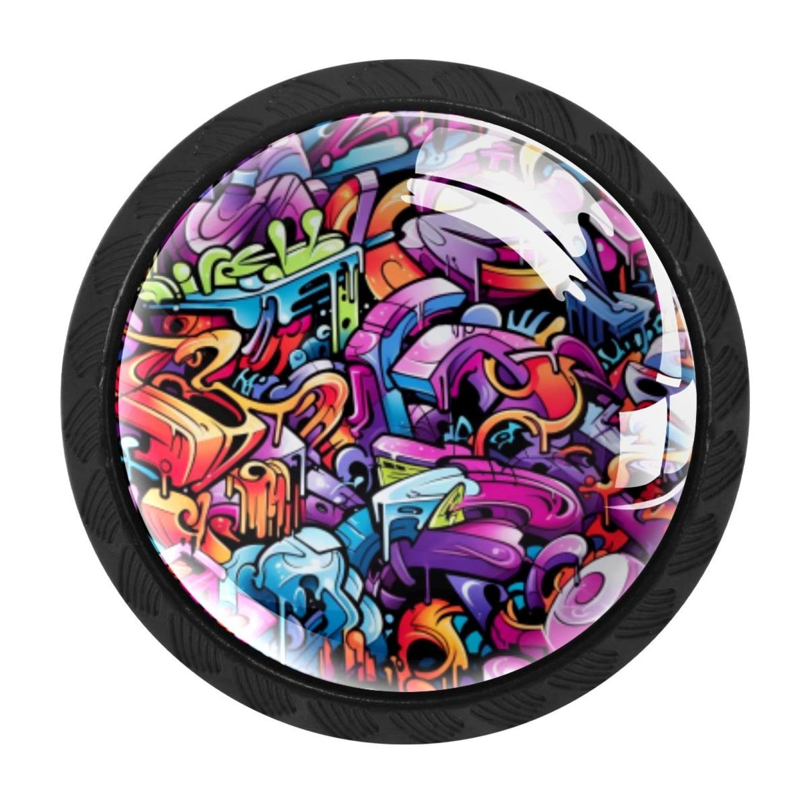 Chenzzzz Multicolored 09 4 Pack Doodle Dresser Drawer Cabinet Knobs Black Round Drawer Knob Pull Handle With Screws For Kitchen Wardrobe Cupboard Furniture Decor