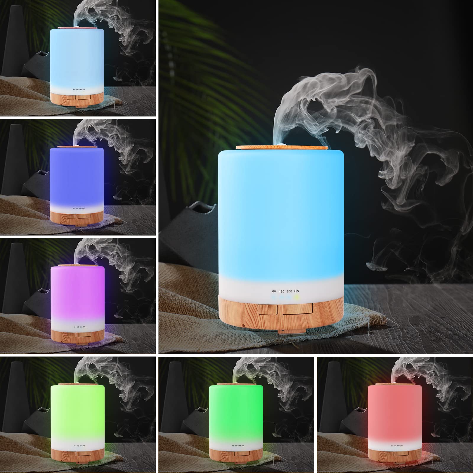 WD&CD Diffusore di Aromi, 300ml Umidificatore Ultrasuoni con Telecomando/7 LED Colori/Spegnimento Automatico, Diffusore di Oli Essenziali per Spa,Yoga,Camera da Letto - Venatura del Legno Chiaro