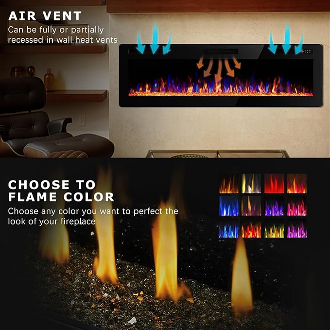 Chimenea Eléctrica Vitesse 72 Pulgadas Ultra Delgada, Montaje en Pared miniatura 4