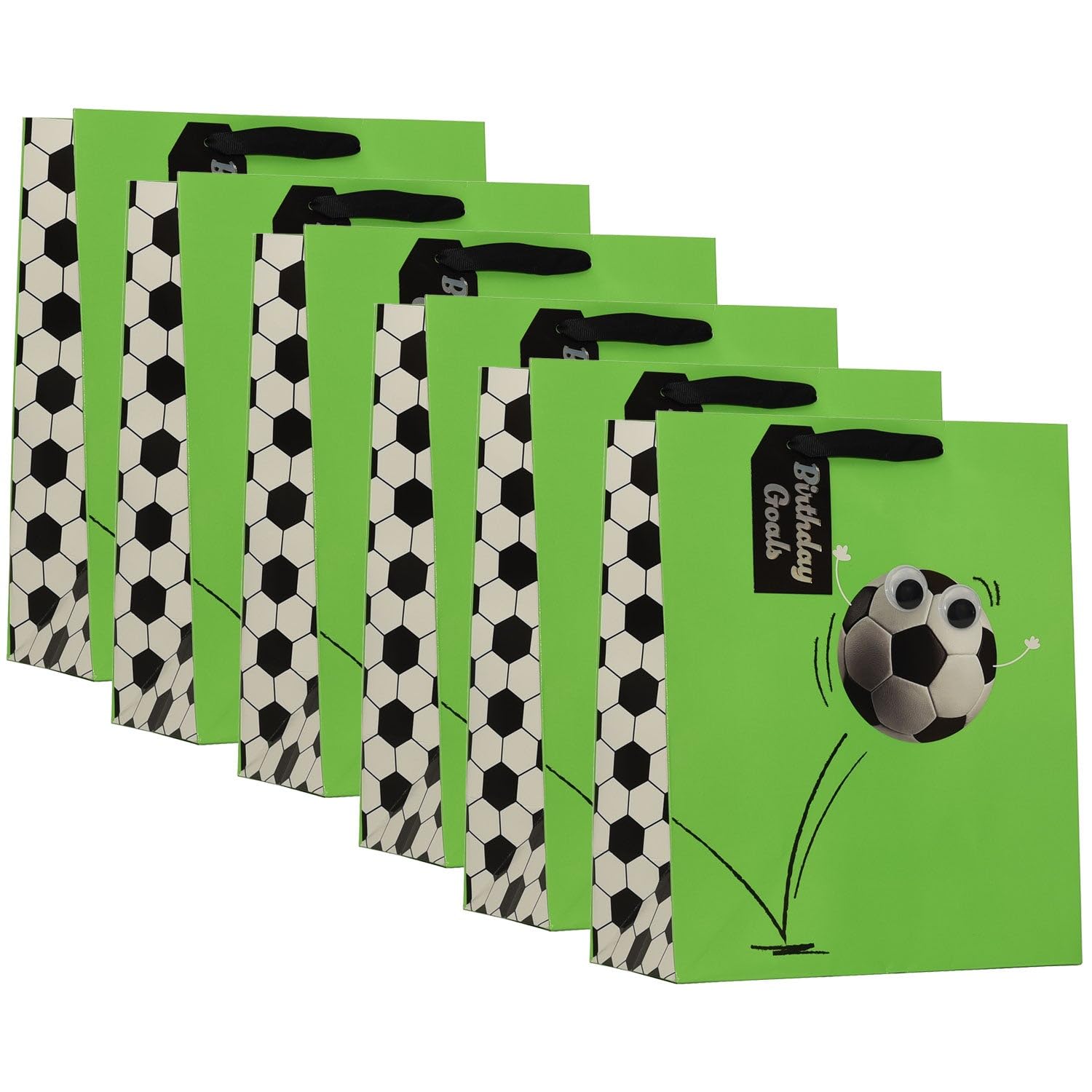 Design By Violet Football Design Large Gift Bag – Set of 6 Sturdy Paper Gift Bags with Ribbon Handles for Children’s Birthday Parties