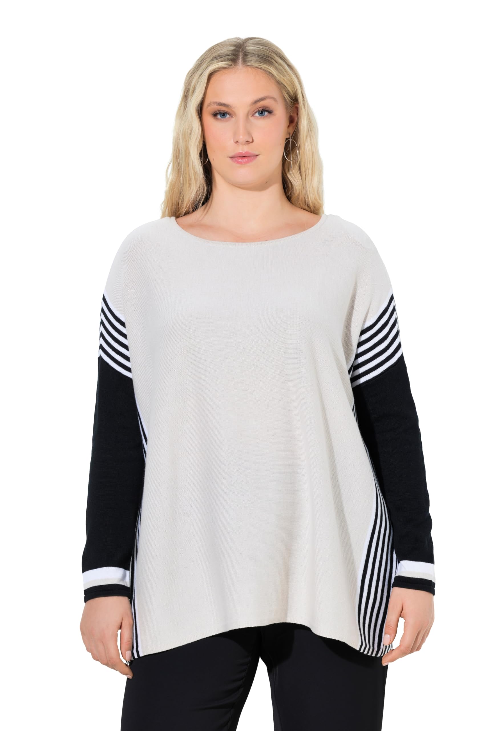 Ulla Popken Damen große Größen Übergrößen Plus Size Pullover, Streifen, U-Boot-Ausschnitt, Langarm 848213