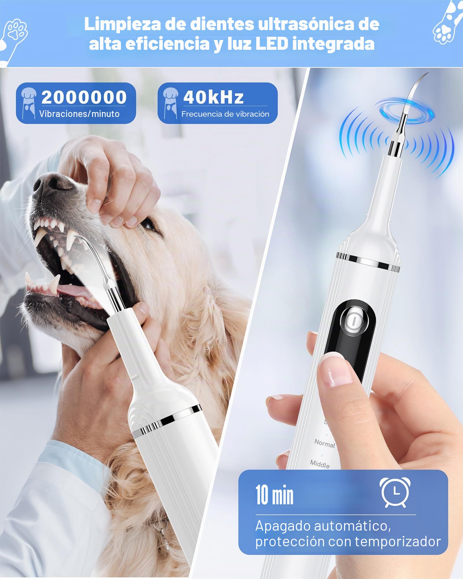 NATURE NERDS Removedor de placa para dientes, kit de cepillado de dientes de mascotas, herramientas dentales para eliminar placa y sarro, seguro para perros y gatos, con luz LED, color blanco