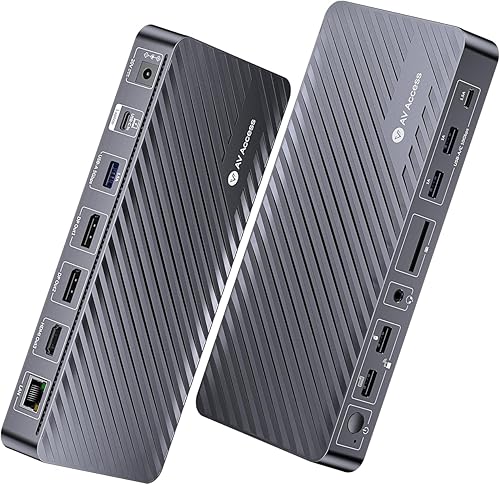 Estación de acoplamiento de acceso AV 3 monitores, pantalla única de 8K a 30Hz, pantalla triple 4K (2DP/1HDMI), base USB-C con carga de laptop de