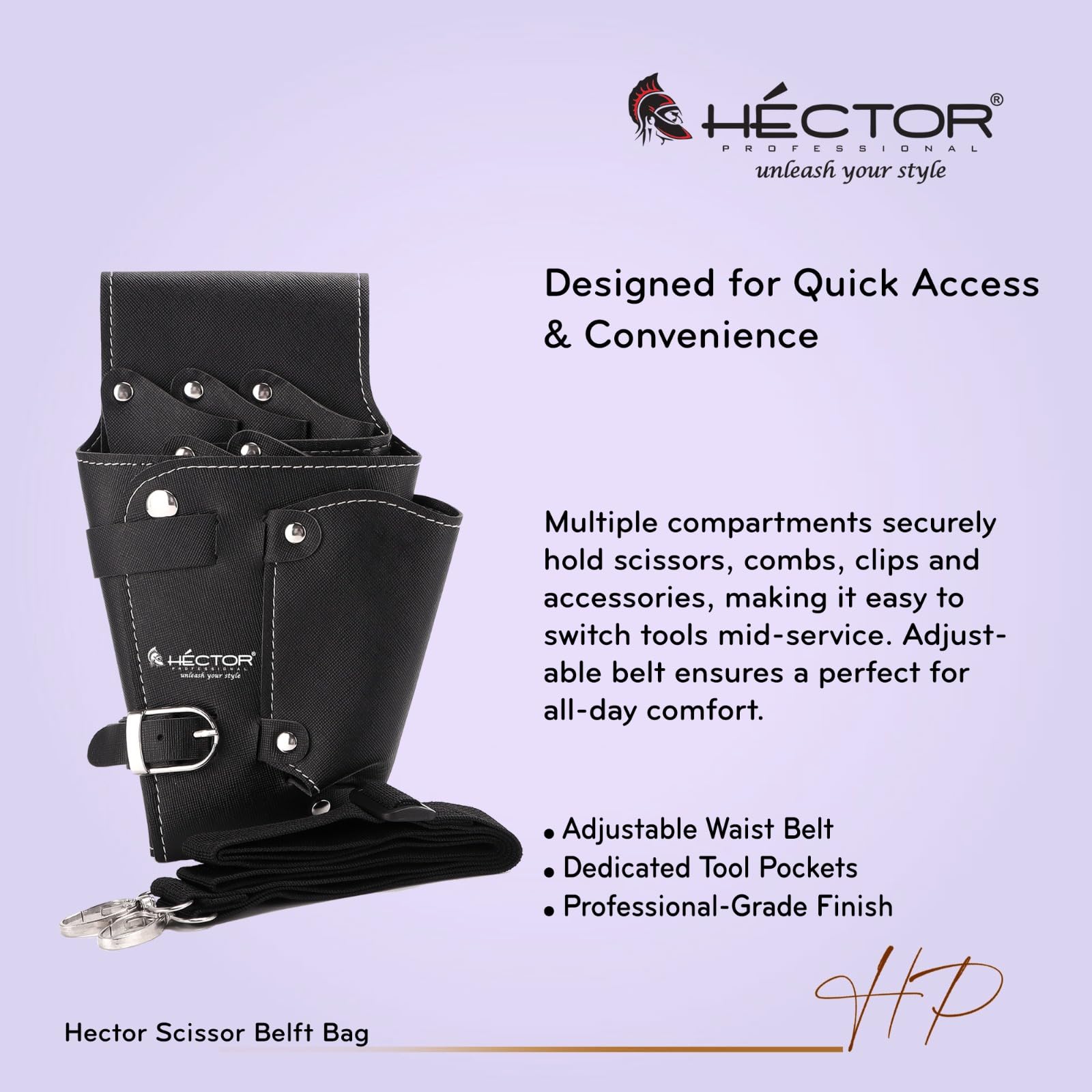 HECTOR Professional Leather Scissors Belt Kit Pouch with Metal Studs, Black 3