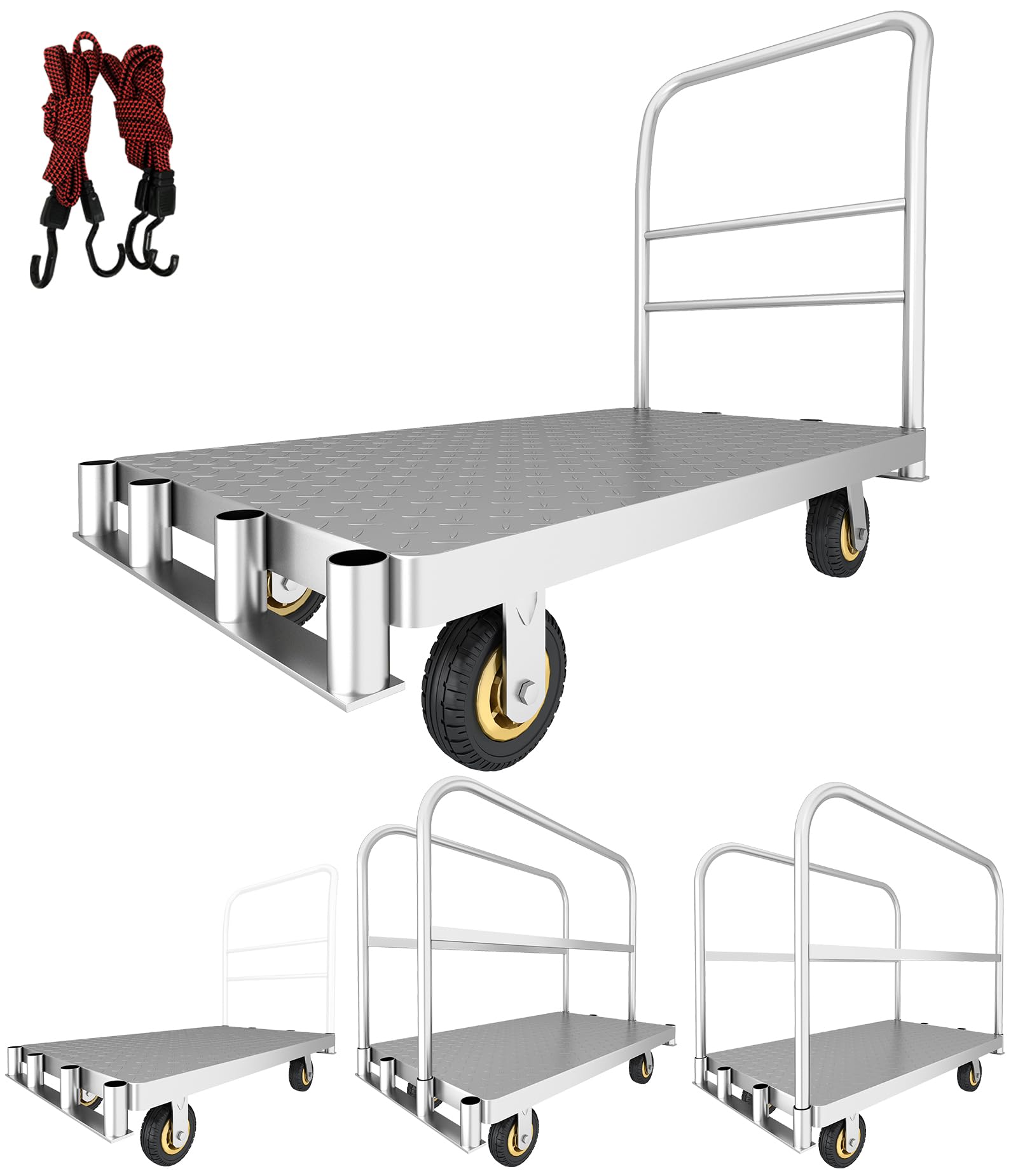 Platform Truck cart, Flatbed cart, 2200 pounds.with 6-inch Rotating Wheels Large Platform Suitable for Grocery Stores, garages, Offices, Storage Rooms (Silver) (35.4 x 23.6 inch Two Side)