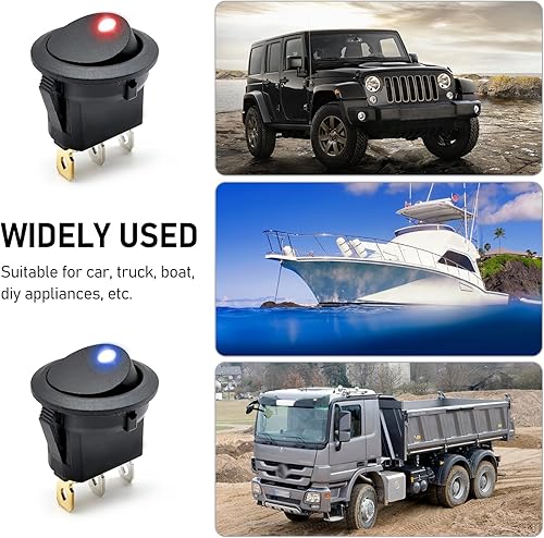 Miniatura 6 de ZKFAR 12 interruptores basculantes redondos para automóvil, 0.3 pulgadas x 0.6 pulgadas, 12 V, 20 A, control impermeable, interruptor de luz de