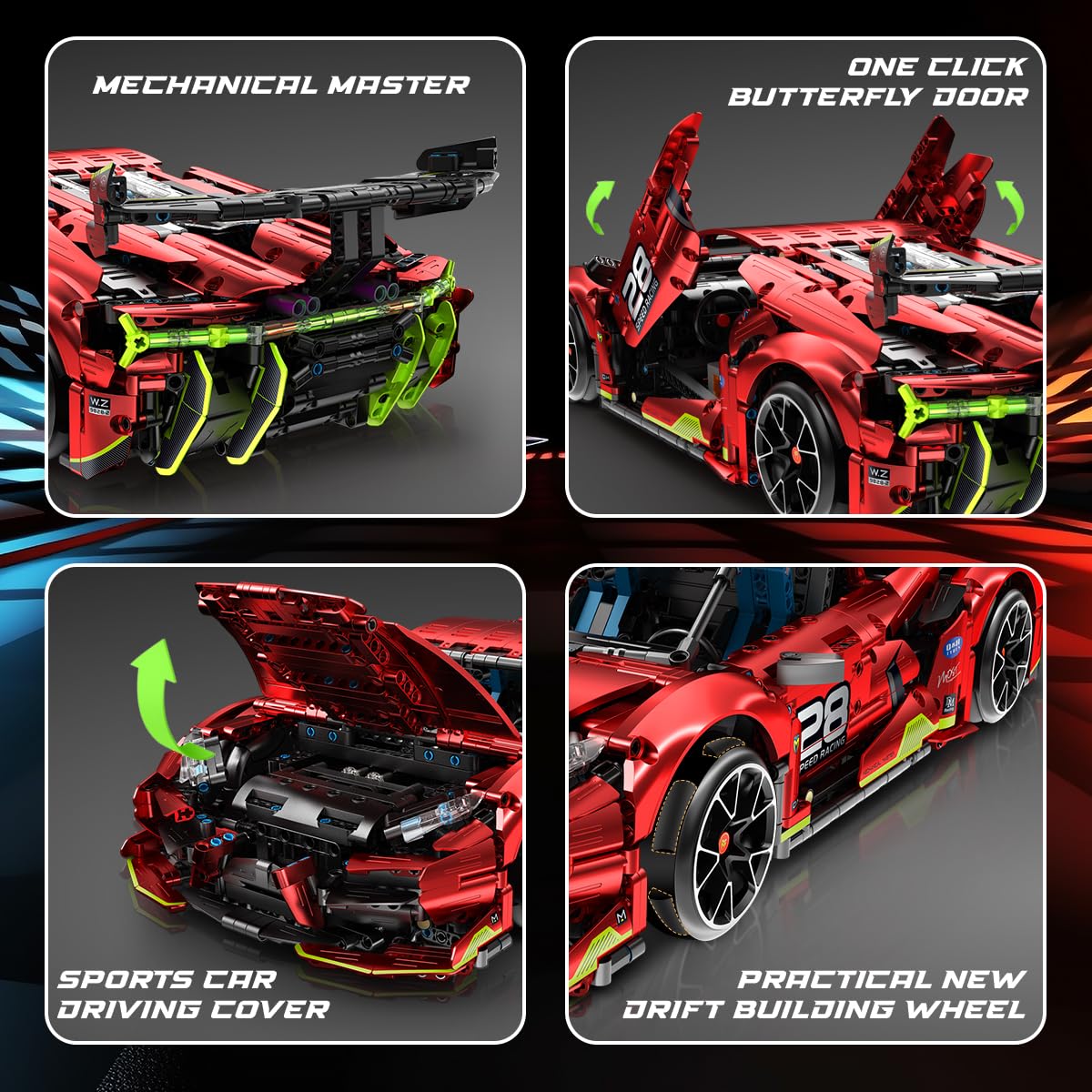 HOGOKIDS Technik Ferngesteuerter Auto Bauspielzeug - 1:10 Skala 2202 Teile Rennauto Bausatz, 2.4 GHz Aufladbarer Drift Racing Car Modellauto für Kinder Jungen Erwachsene Männer Geburtstagsgeschenk