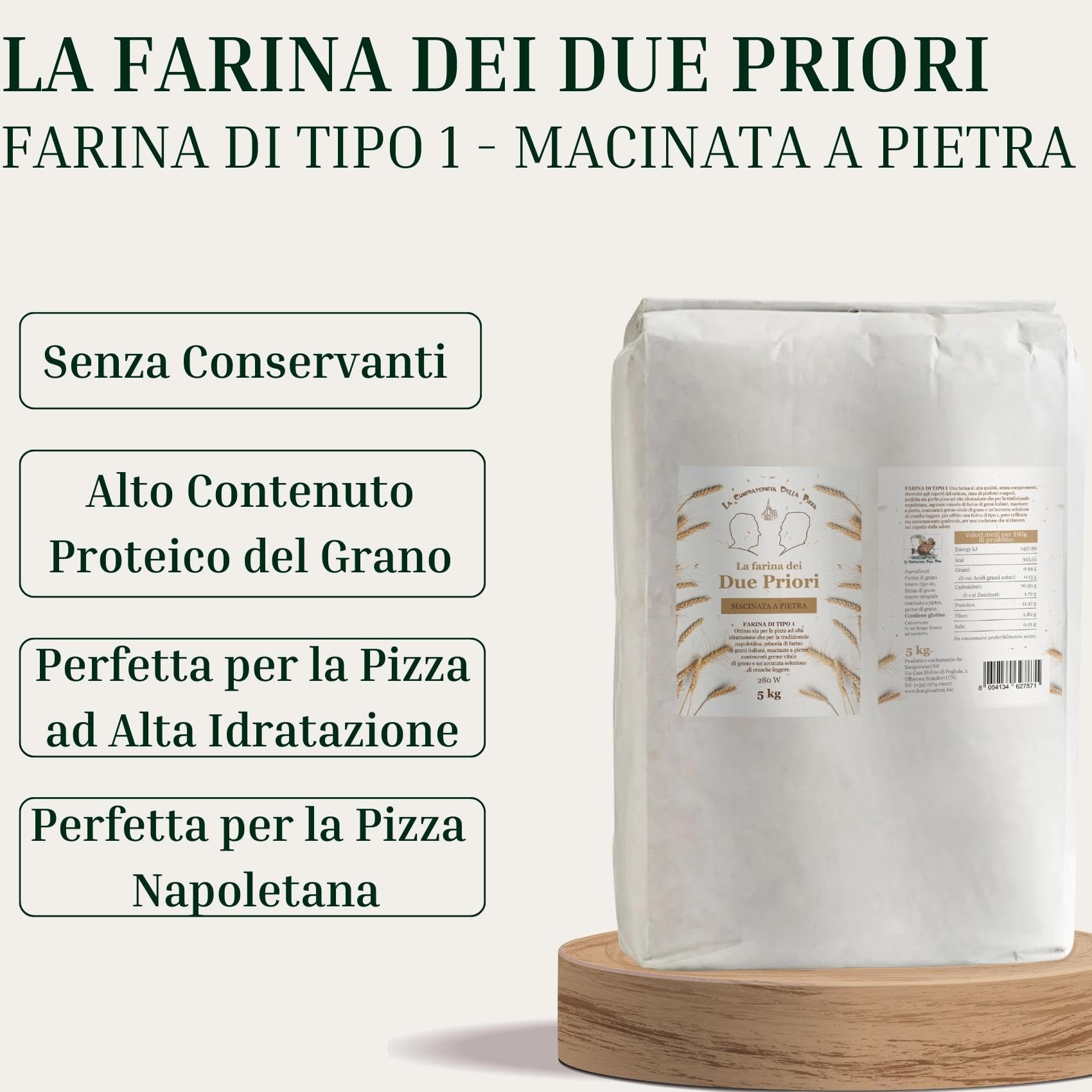 Bongiovanni Bontà Naturali Farina dei Due Priori - Macinata a Pietra 5 kg