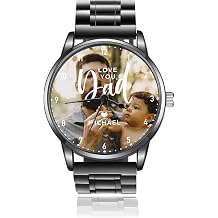 Kaululu Personalised Men Watch with Photo and Name Engraving, Stainless Steel PU Leather Strap Watch, Gift for Dad, Husband, Grandad, Father's Day