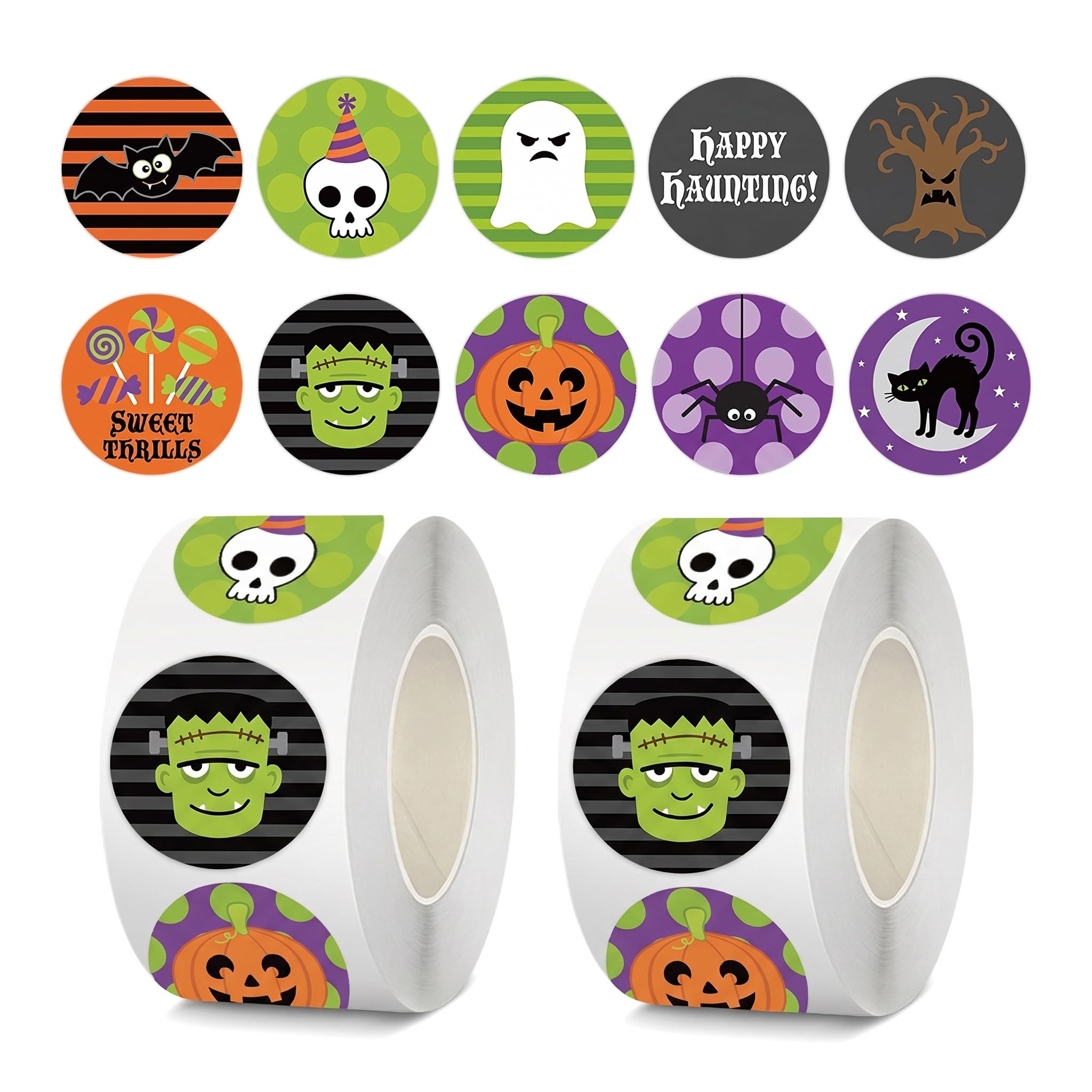 1000 Pcs Halloween Stickers Round 2.5cm for Party Bags Kids, Teens, Adults, Classroom Games, Indoor Decoration, B