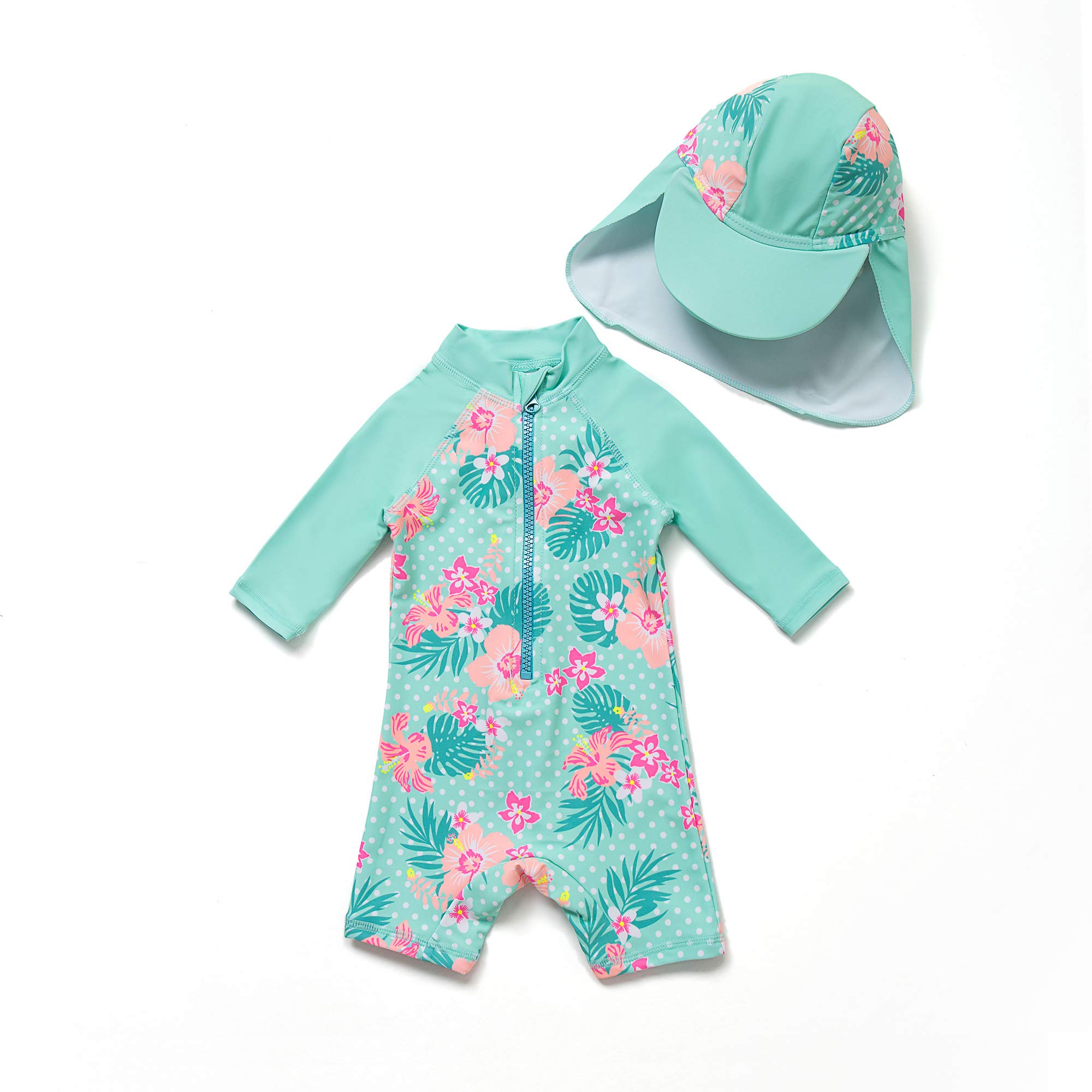 BONVERANO Bañador Bebé Niña Manga 3/4 UV 50 + Bañador Enterizo