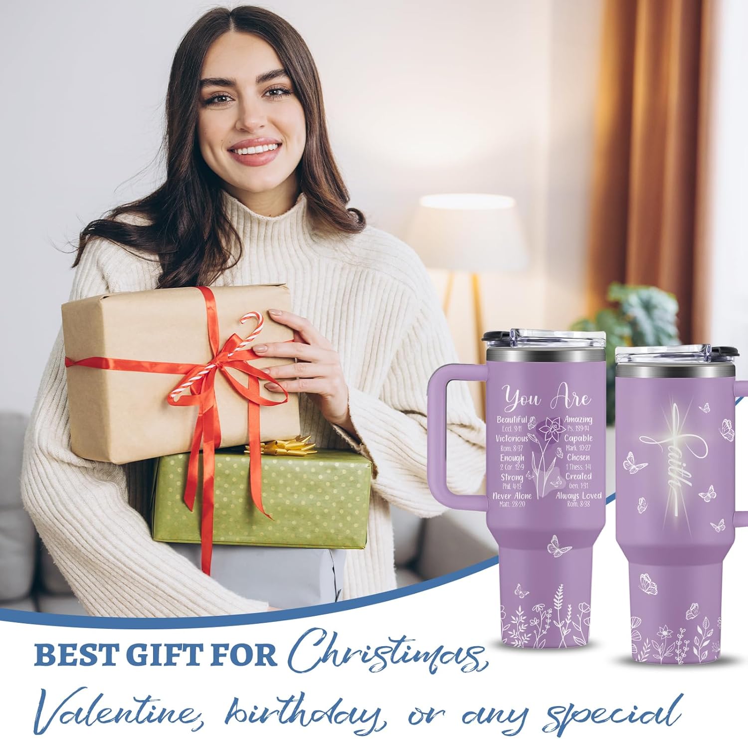 Christian Gifts for Women Faith, 30 Oz Stainless Steel Vacuum Christian Tumbler, Birthday Christmas Graduation Gifts For Women Mom Sister Best Friends, Purple Christmas Coffee Insulated Cup - Image 7