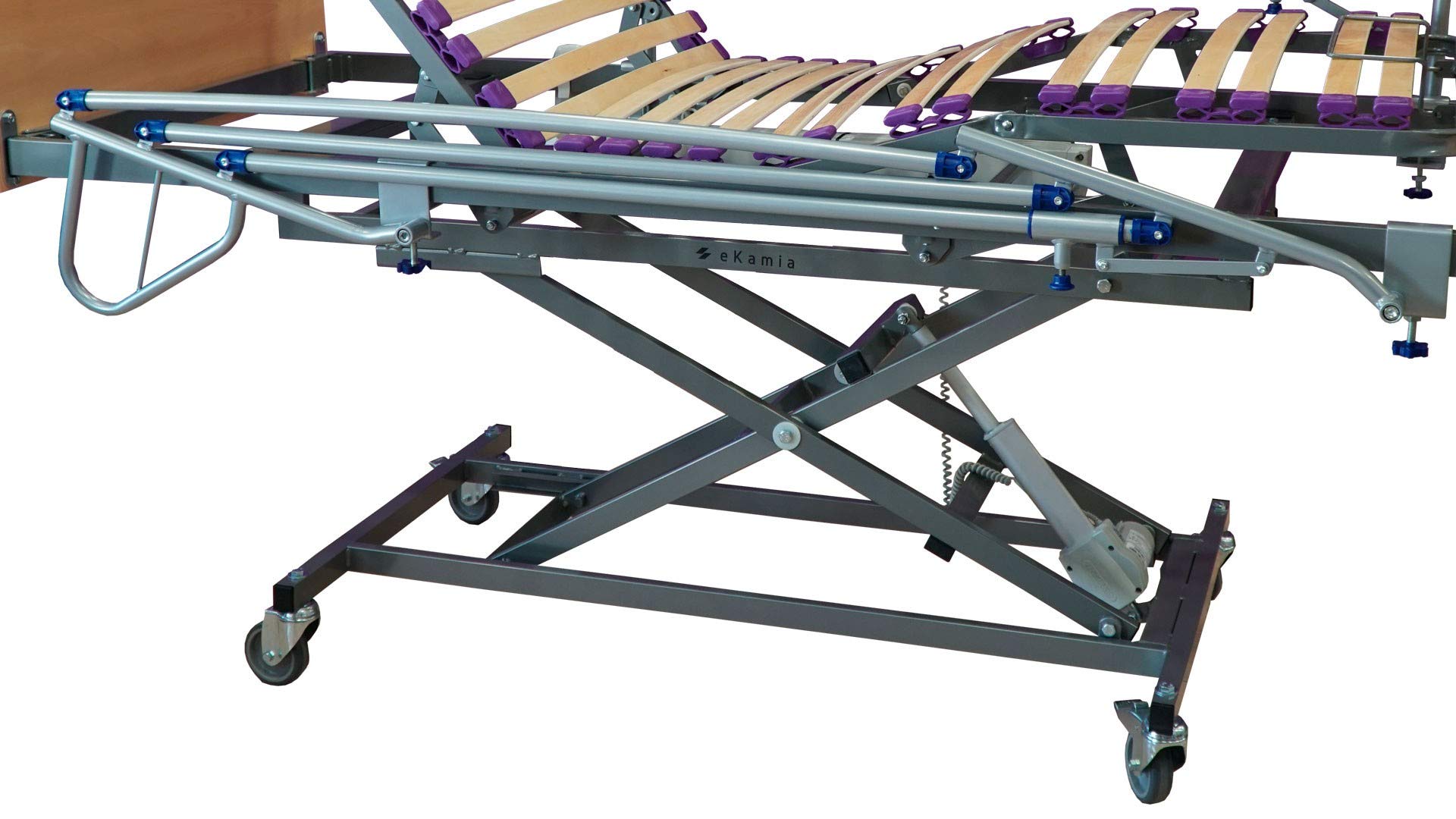 ekamia - Cama Geriátrica Eléctrica con Carro Elevador, Cabecero, Piecero y Barandilla - 90cm x 190cm