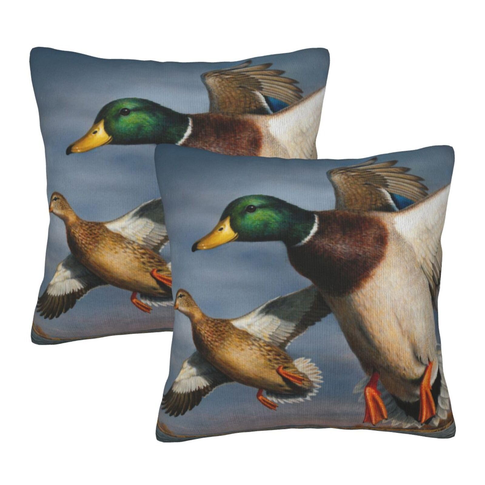Lot de 2 taies d'oreiller carrées canard colvert imprimées 63x63 cm en coton doux