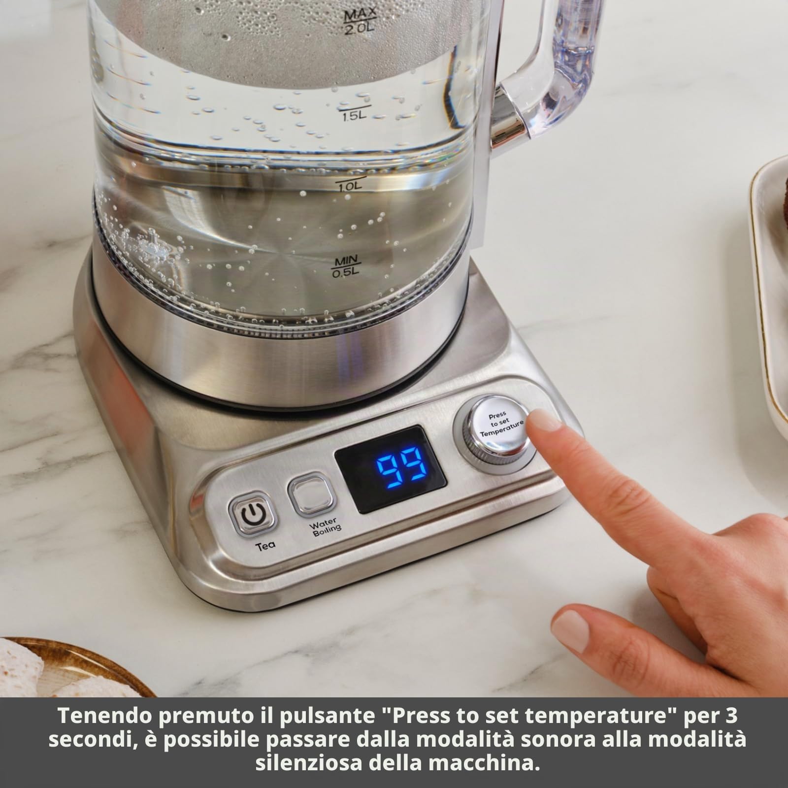 Karaca X Refika XL - Bollitore automatico per tè e caydanlik, 2 l, teiera in vetro da 0,8 l, multi-temperatura, modalità eco, 2200 W, macchina da tè per famiglia e ospiti, cromato