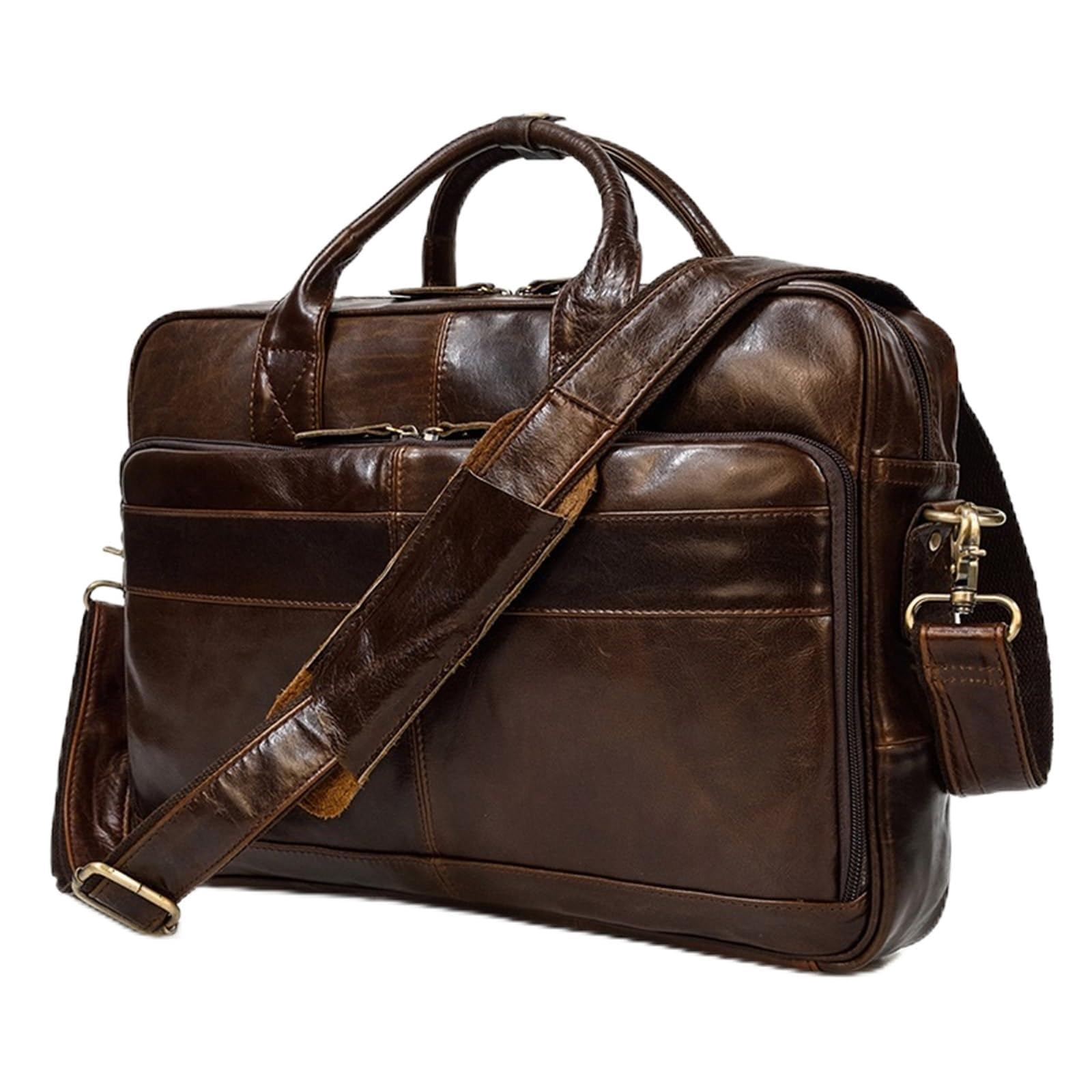 Bolso Mensajero De Cuero Maletín grande de piel auténtica for hombre, apto for portátil 16", bolso mano negocios, bandolera vaca, trabajo, color rojo En Viaje De Negocios