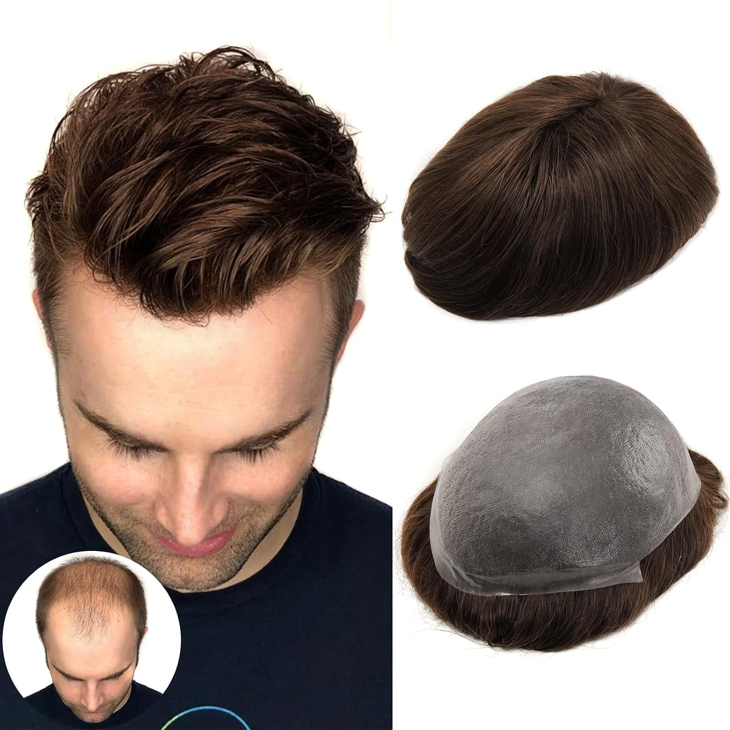 BEEOS Human Hair Toupee for Men - Light Brown Hair Piece