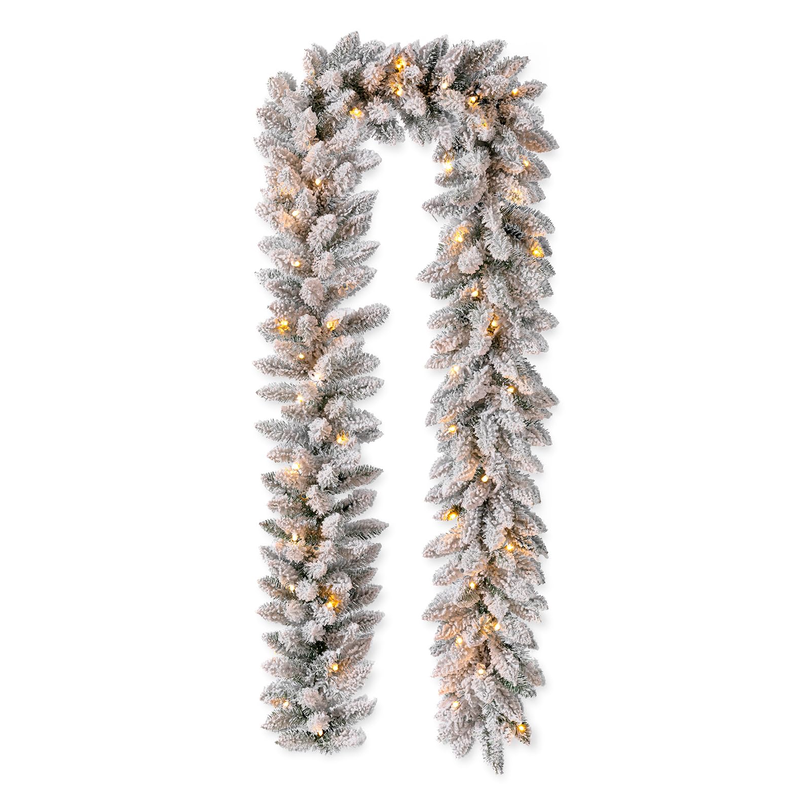 Glitzhome 9ft Pre-Lit Snow Flocked Christmas Garland and Warm White LED Lights with Timer