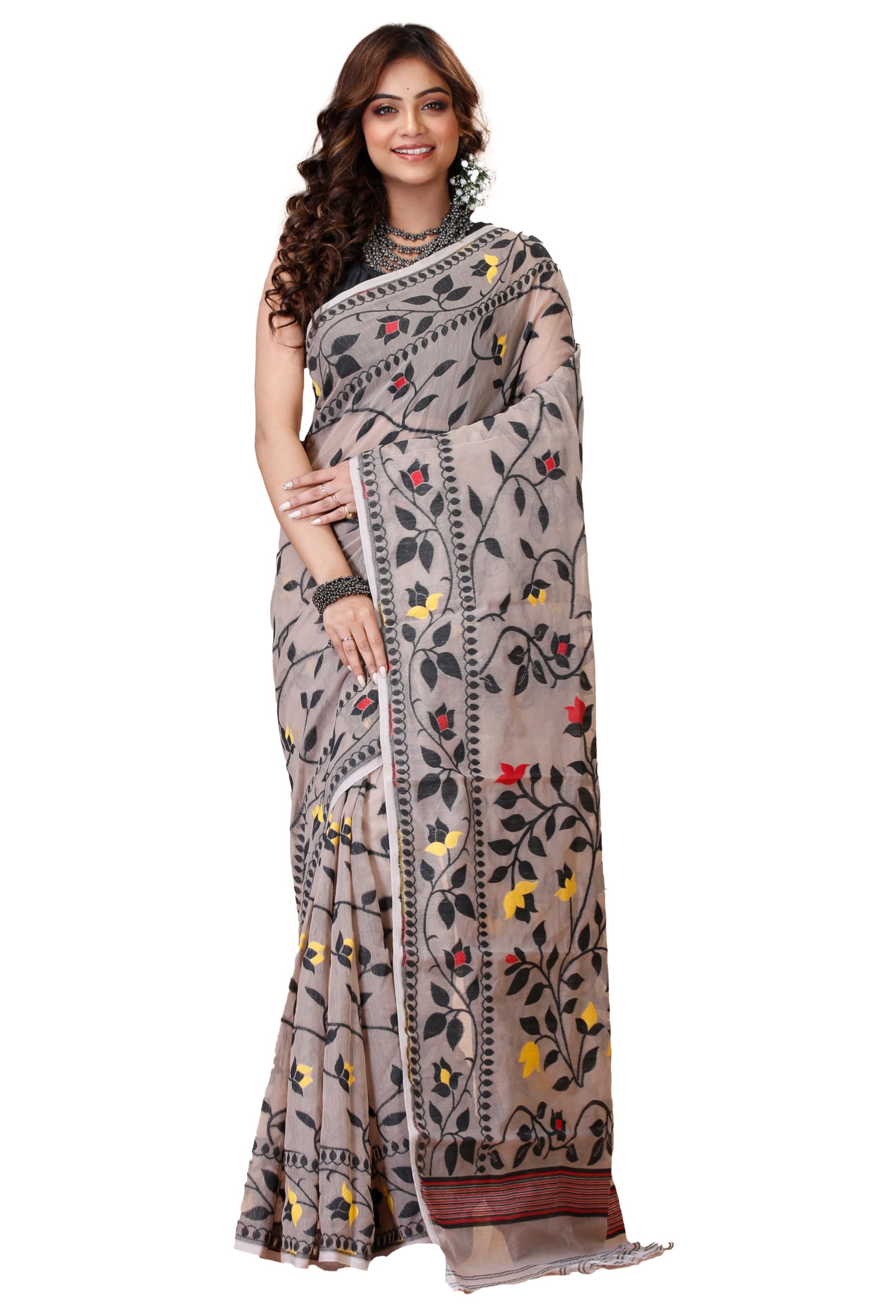 tant vastra Women’s Soft Resham Dhakai Lata Jamdani Saree without Starch And Without Blouse Piece-picture-32
