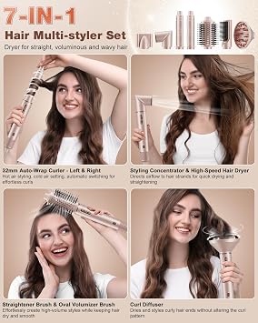 7MAGIC 7 in 1 Hair Styler & Hair Dryer Brush, 110,000 RPM High-Speed Blow Dryer with Negative Ions for Frizz-Free Styling Fast Drying Curling Volumizing Straightening, Hot Air Styler with Travel Case