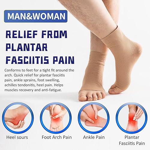 Miniatura 5 de EVOPLECI Manga de compresión de tobillo con punta abierta, calcetines de compresión de tobillo para fascitis plantar, soporte de tobillo para