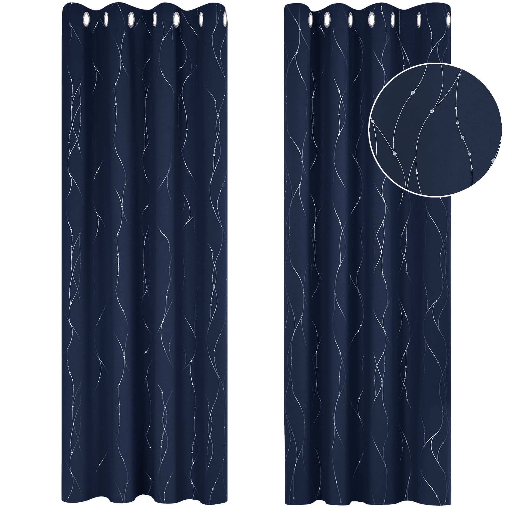 Deconovo Decorative Silver Dotted Line Foil Printed Blackout Curtains Thermal Insulated Curtains Eyelet Curtains for Baby Nursery 52 x 54 Inch Light Grey 2 Panels — view 79